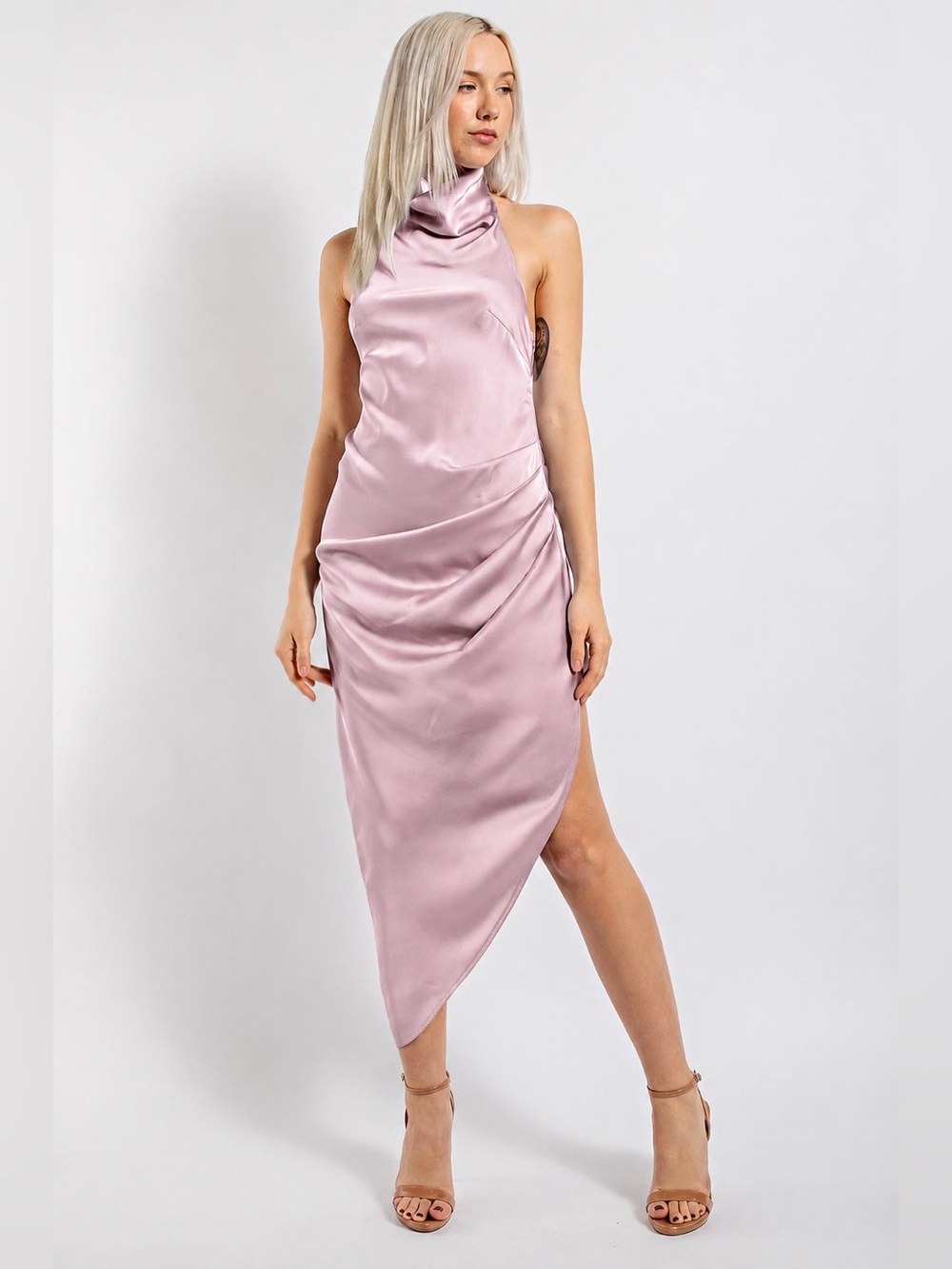 Edit by Nine Dusty Rose Satin Halter Maxi Dress – Size Small